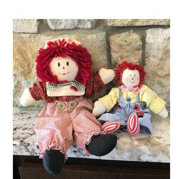 Pair Lot of 2 Raggedy Andy Dolls 12" & 8" - Picture 1 of 8